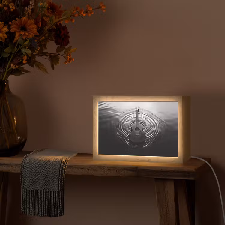 Gitaar - Hout - Water Light Box met kabel (Tafellamp) klein -sfeer4