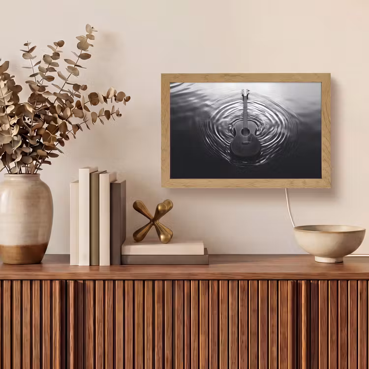 Gitaar - Hout - Water Light Box met kabel (Tafellamp) klein -sfeer2