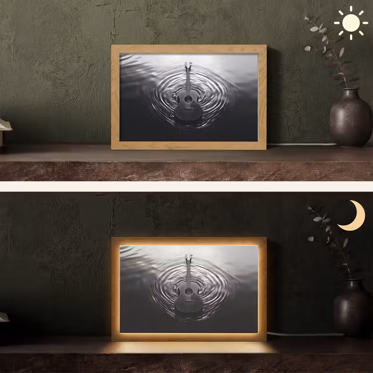 Gitaar - Hout - Water Light Box met kabel (Tafellamp) klein -sfeer3