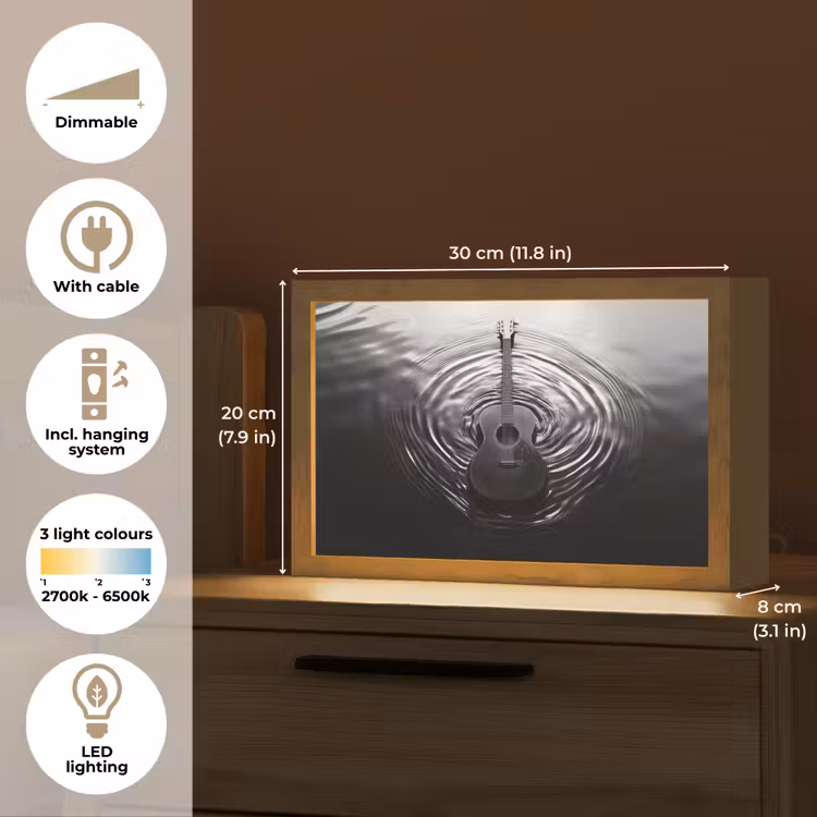 Gitaar - Hout - Water Light Box met kabel (Tafellamp) klein -USP_EN