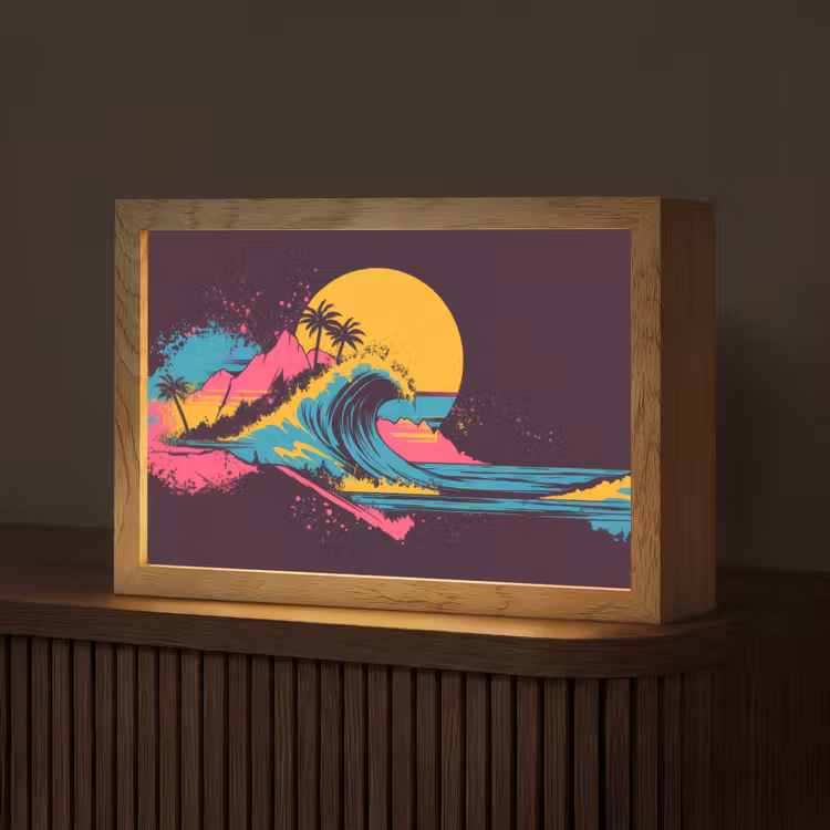Golf - Kleurrijk - Zon - Palmbomen Light Box met kabel (Tafellamp) klein -z3d_website