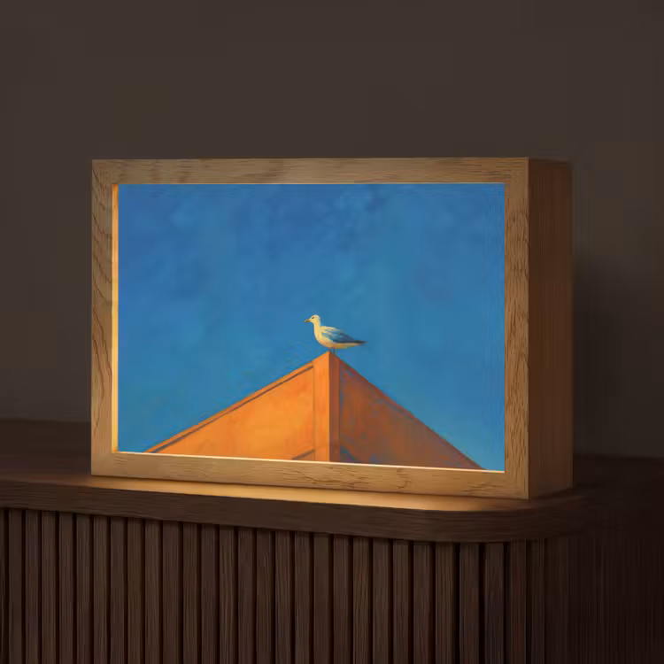 Meeuw - Gebouw - Lucht - Geschilderd Light Box met kabel (Tafellamp) klein -z3d_website