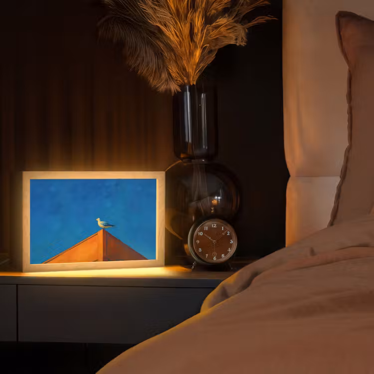 Meeuw - Gebouw - Lucht - Geschilderd Light Box met kabel (Tafellamp) klein -sfeer1