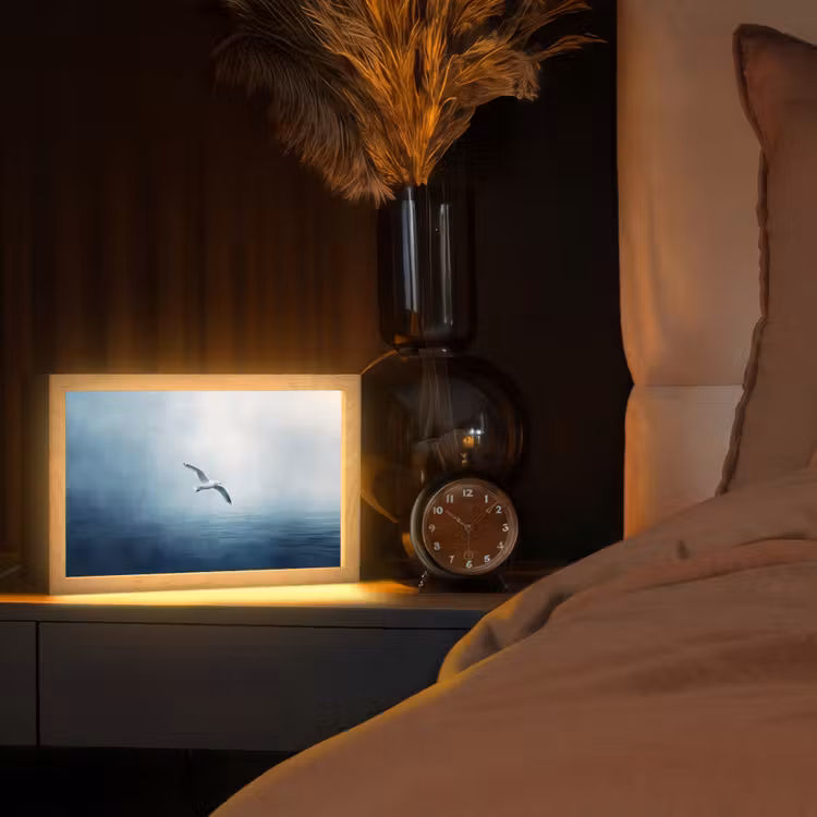 Meeuw - Wit - Zee - Mistig Light Box met kabel (Tafellamp) klein -sfeer1