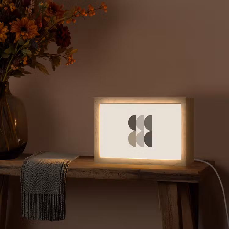 Halve cirkels - Aardetinten - Grafisch Light Box met kabel (Tafellamp) klein -sfeer4