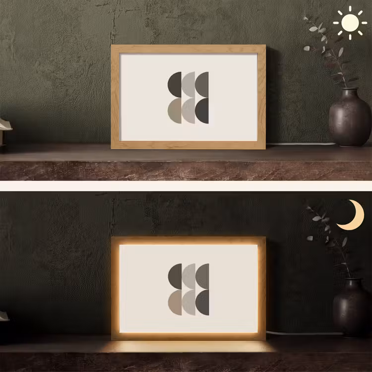 Halve cirkels - Aardetinten - Grafisch Light Box met kabel (Tafellamp) klein -sfeer3