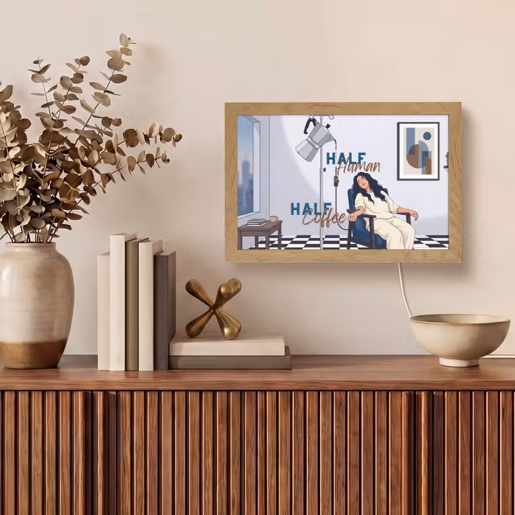 Half human, Half Coffee - Infuus - Koffie Light Box met kabel (Tafellamp) klein -sfeer2