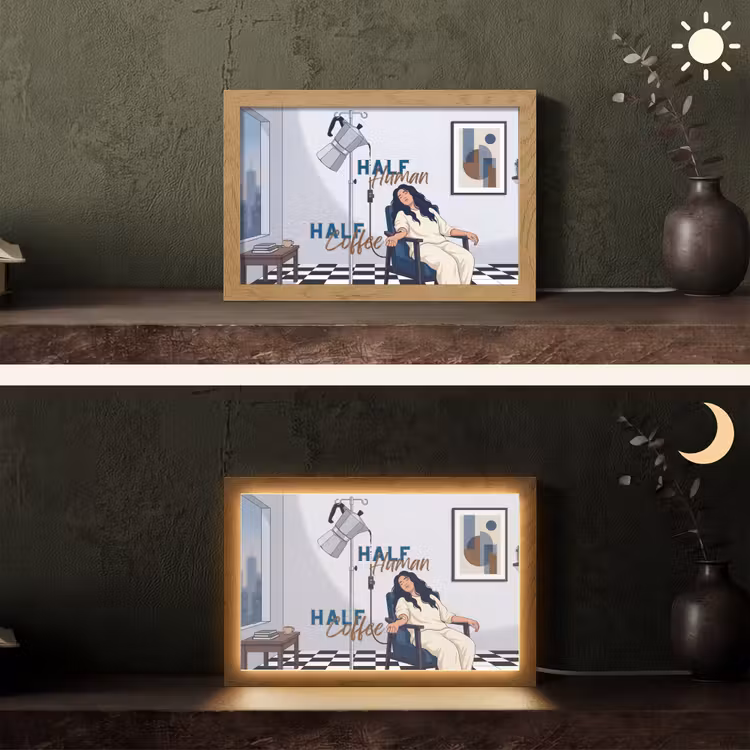 Half human, Half Coffee - Infuus - Koffie Light Box met kabel (Tafellamp) klein -sfeer3