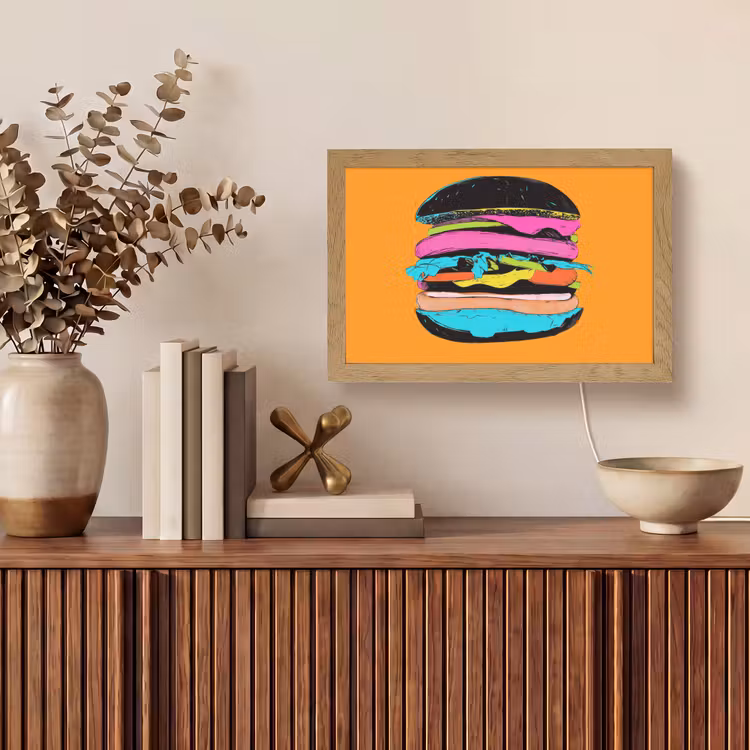 Hamburger - Kleurrijk - Speels Light Box met kabel (Tafellamp) klein -sfeer2