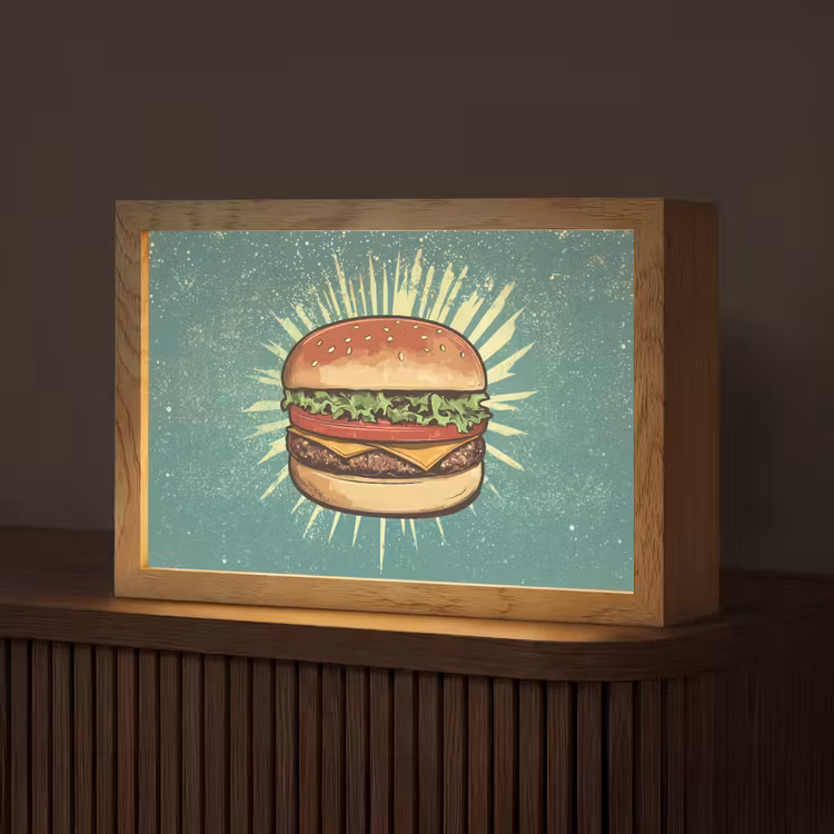 Hamburger - Illustratie - Sla - Kaas Light Box met kabel (Tafellamp) klein -z3d_website