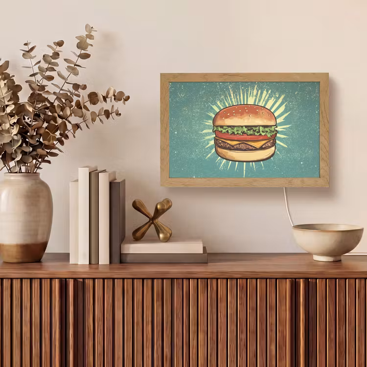 Hamburger - Illustratie - Sla - Kaas Light Box met kabel (Tafellamp) klein -sfeer2