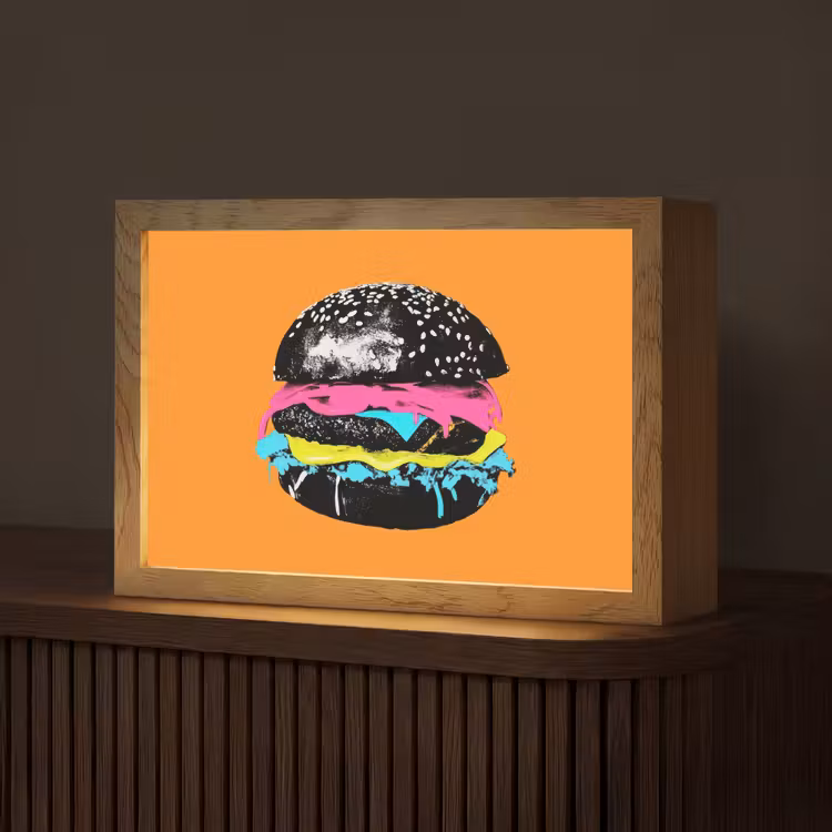 Hamburger - Oranje - Neon - popart Light Box met kabel (Tafellamp) klein -z3d_website