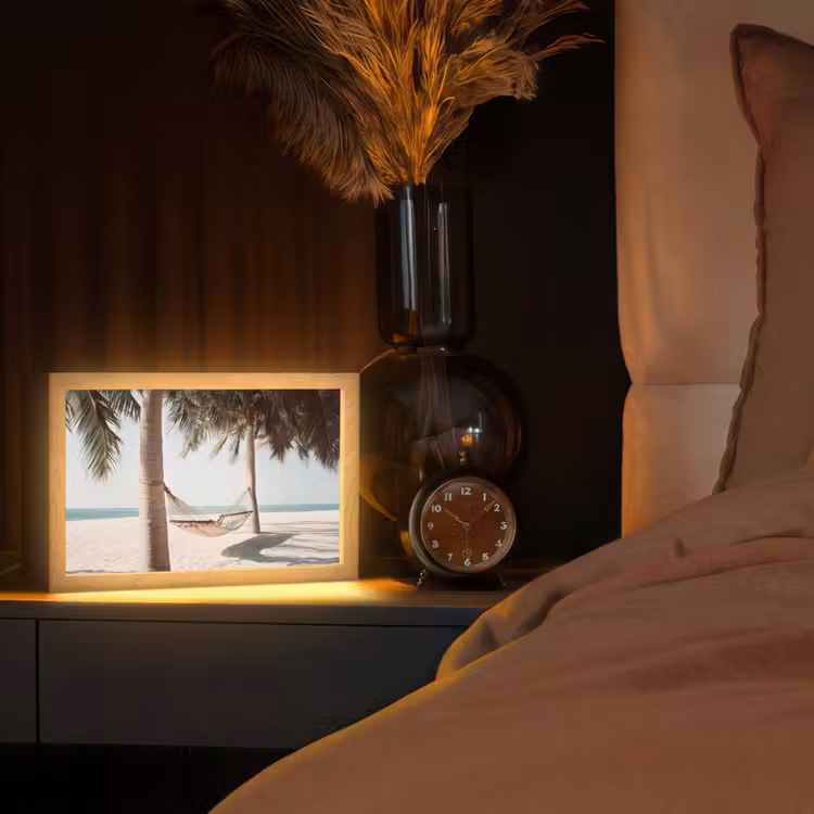 Hangmat - Palmbomen - Strand - Zee Light Box met kabel (Tafellamp) klein -sfeer1