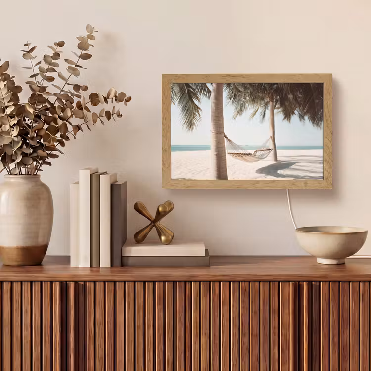 Hangmat - Palmbomen - Strand - Zee Light Box met kabel (Tafellamp) klein -sfeer2