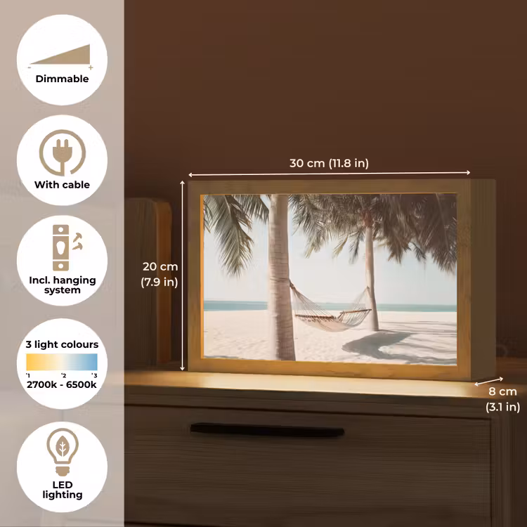 Hangmat - Palmbomen - Strand - Zee Light Box met kabel (Tafellamp) klein -USP_EN