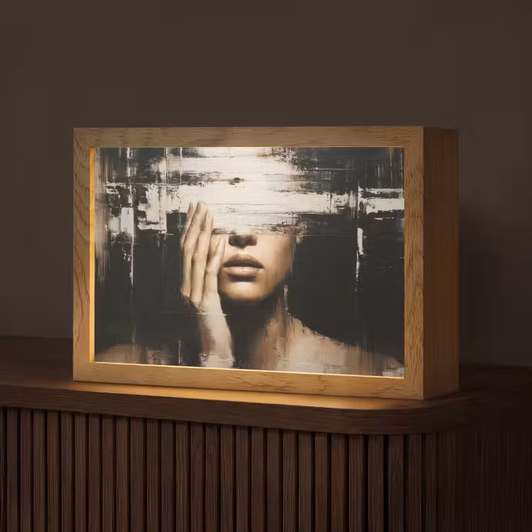 Hand - Gezicht - Strepen - Abstract Light Box met kabel (Tafellamp) klein -z3d_website