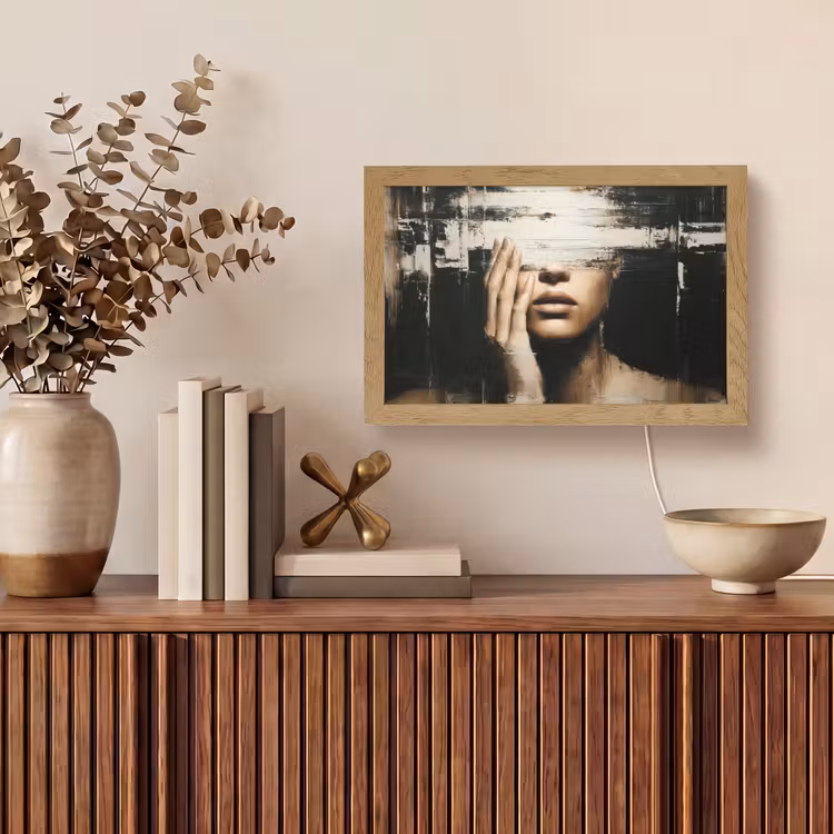 Hand - Gezicht - Strepen - Abstract Light Box met kabel (Tafellamp) klein -sfeer2