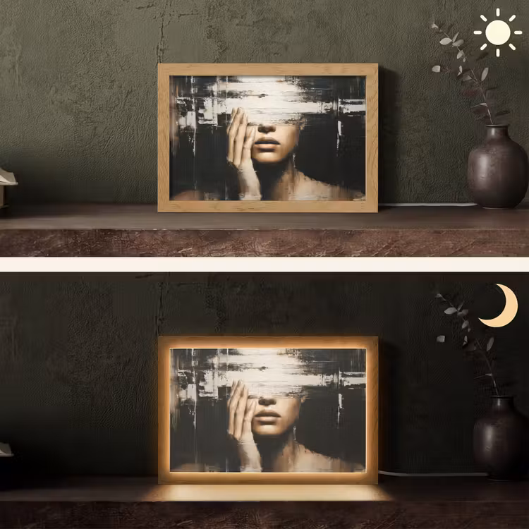 Hand - Gezicht - Strepen - Abstract Light Box met kabel (Tafellamp) klein -sfeer3