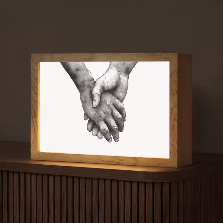 Handen - Zwart wit - Modern - Kunst Light Box met kabel (Tafellamp) klein -z3d_website