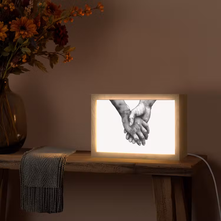 Handen - Zwart wit - Modern - Kunst Light Box met kabel (Tafellamp) klein -sfeer4
