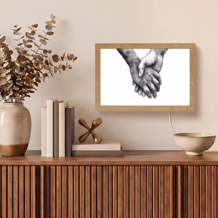 Handen - Zwart wit - Modern - Kunst Light Box met kabel (Tafellamp) klein -sfeer2