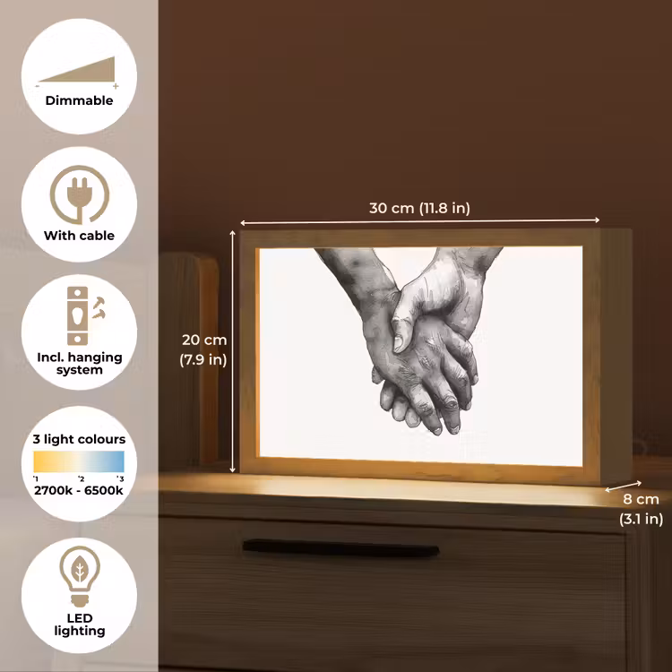 Handen - Zwart wit - Modern - Kunst Light Box met kabel (Tafellamp) klein -USP_EN