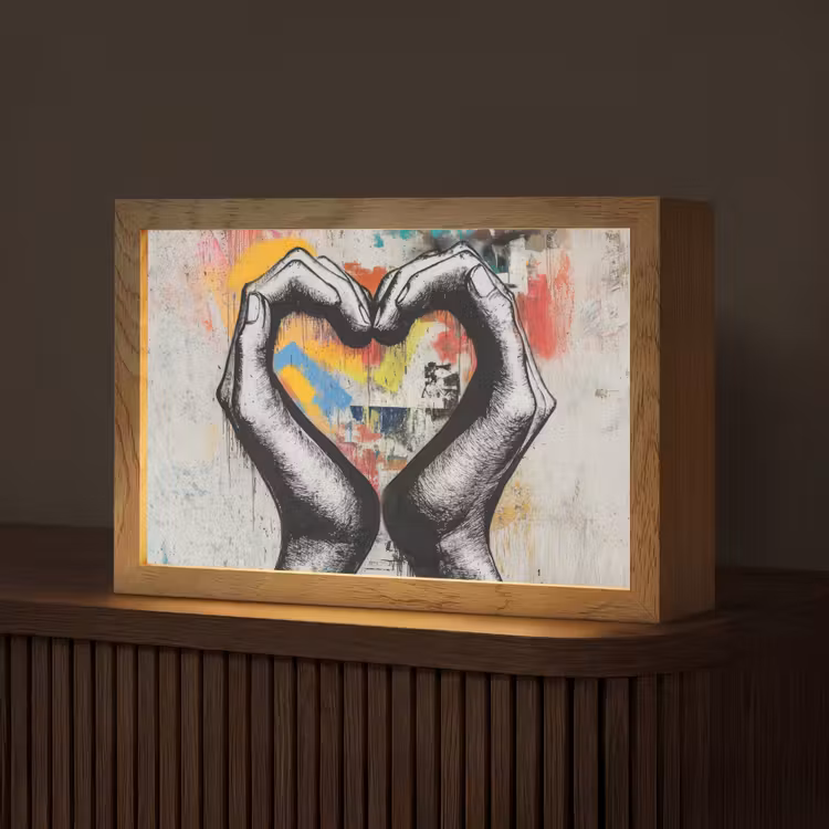Handen - Hart - Street art - Graffiti Light Box met kabel (Tafellamp) klein -z3d_website