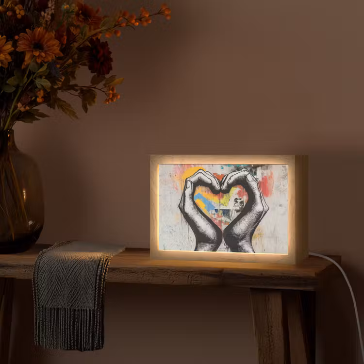 Handen - Hart - Street art - Graffiti Light Box met kabel (Tafellamp) klein -sfeer4