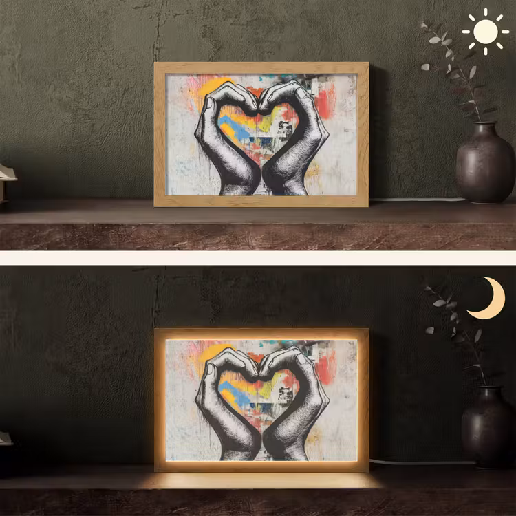 Handen - Hart - Street art - Graffiti Light Box met kabel (Tafellamp) klein -sfeer3