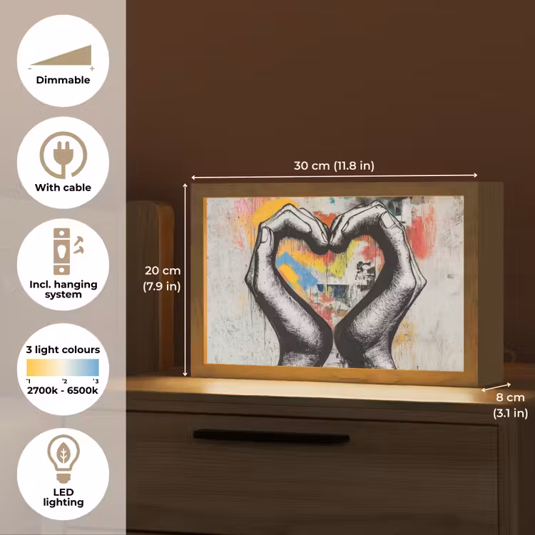 Handen - Hart - Street art - Graffiti Light Box met kabel (Tafellamp) klein -USP_EN