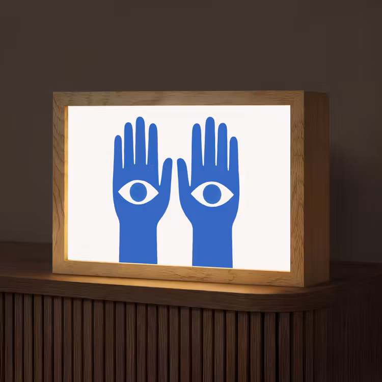 Handen - Twee - Ogen - Blauw Light Box met kabel (Tafellamp) klein -z3d_website