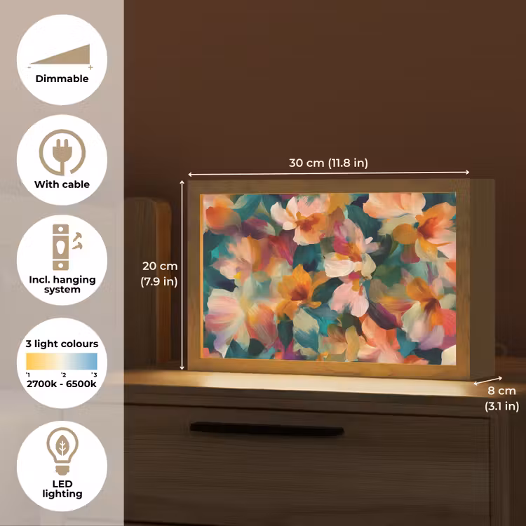 Harmonieus - Abstracte bloemen - Warme tinten Light Box met kabel (Tafellamp) klein -USP_EN