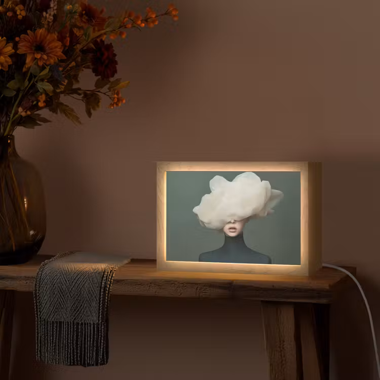 Hoed - Vrouw - Beige Light Box met kabel (Tafellamp) klein -sfeer4