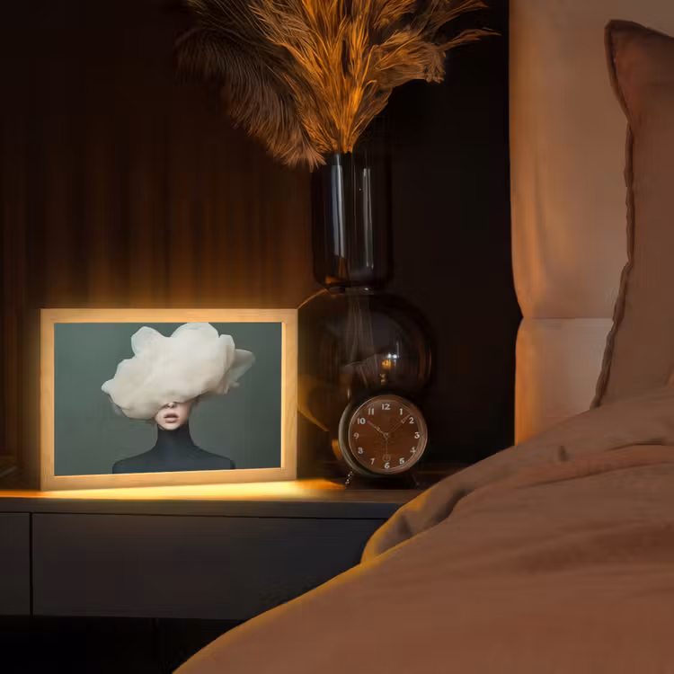 Hoed - Vrouw - Beige Light Box met kabel (Tafellamp) klein -sfeer1