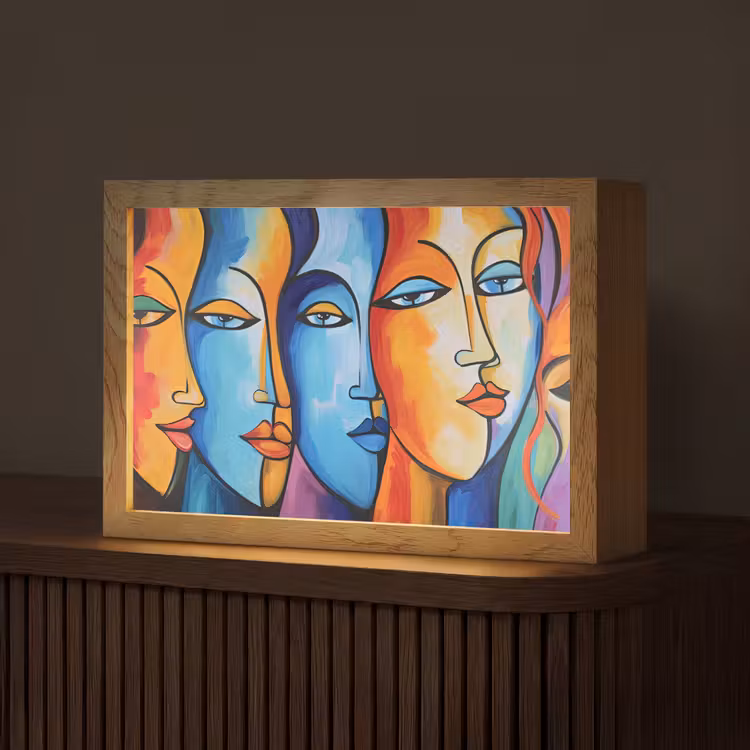 Hoofd - Olieverf - Schilderij - Kleurrijk Light Box met kabel (Tafellamp) klein -z3d_website