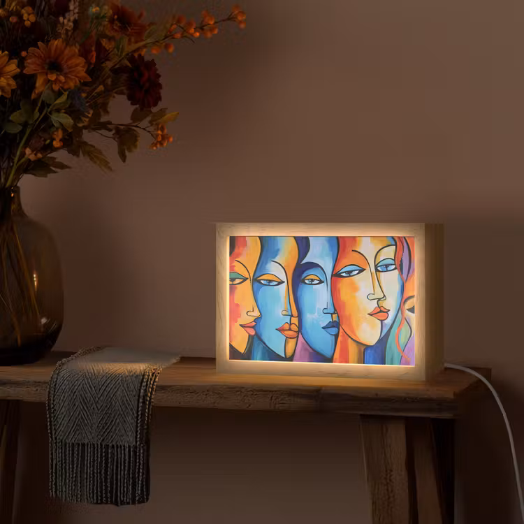 Hoofd - Olieverf - Schilderij - Kleurrijk Light Box met kabel (Tafellamp) klein -sfeer4