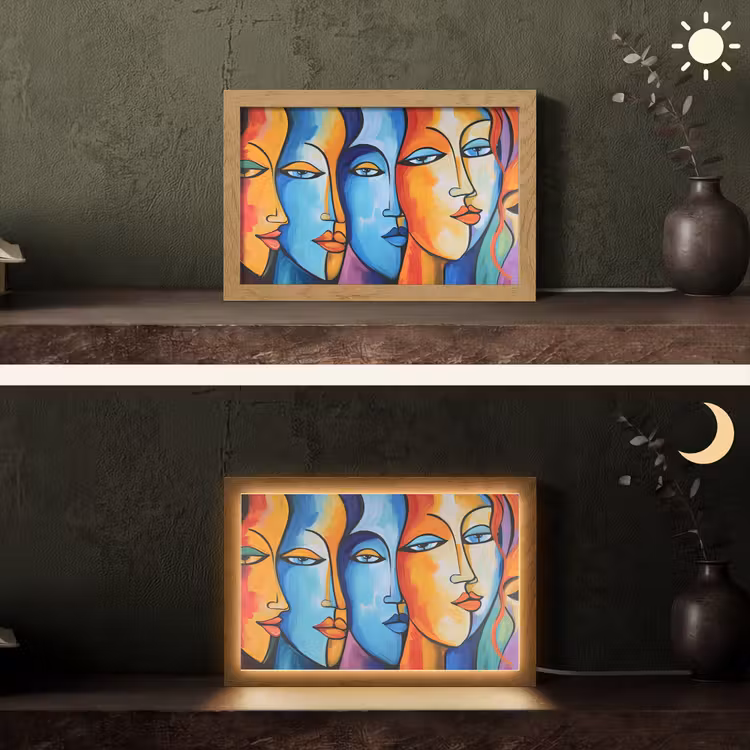 Hoofd - Olieverf - Schilderij - Kleurrijk Light Box met kabel (Tafellamp) klein -sfeer3