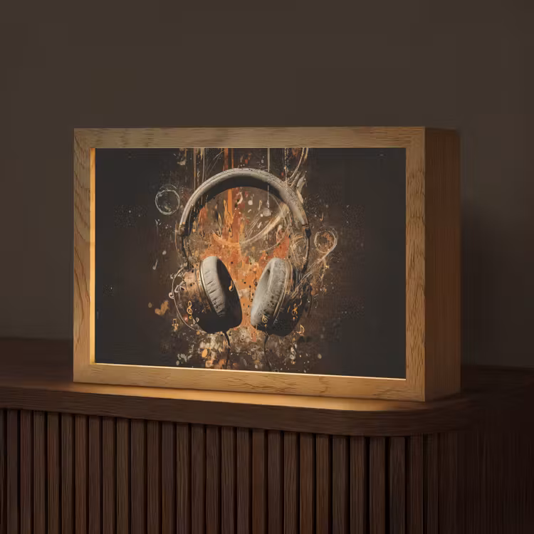 Koptelefoon - Bruin - Dynamische penseelstreken Light Box met kabel (Tafellamp) klein -z3d_website