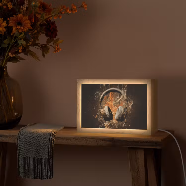 Koptelefoon - Bruin - Dynamische penseelstreken Light Box met kabel (Tafellamp) klein -sfeer4