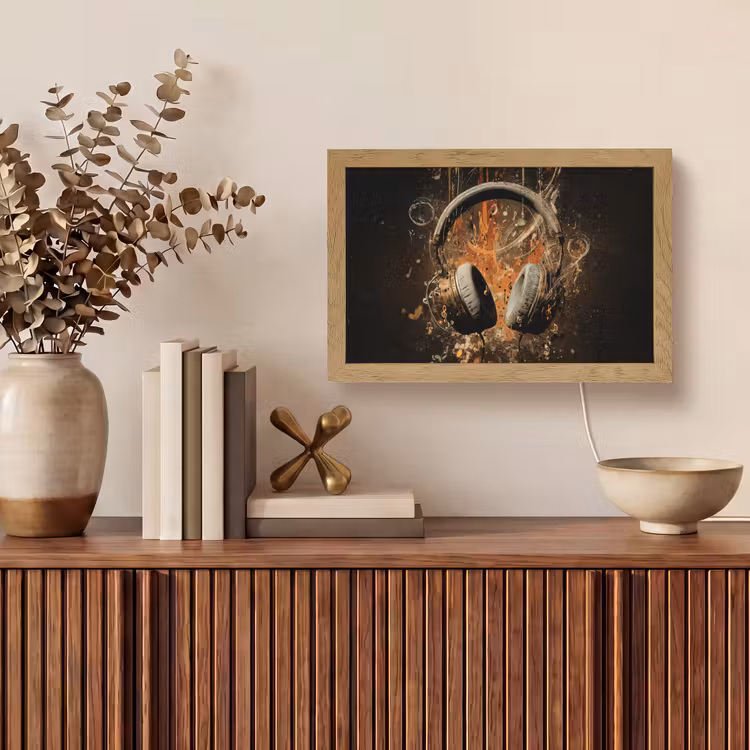 Koptelefoon - Bruin - Dynamische penseelstreken Light Box met kabel (Tafellamp) klein -sfeer2