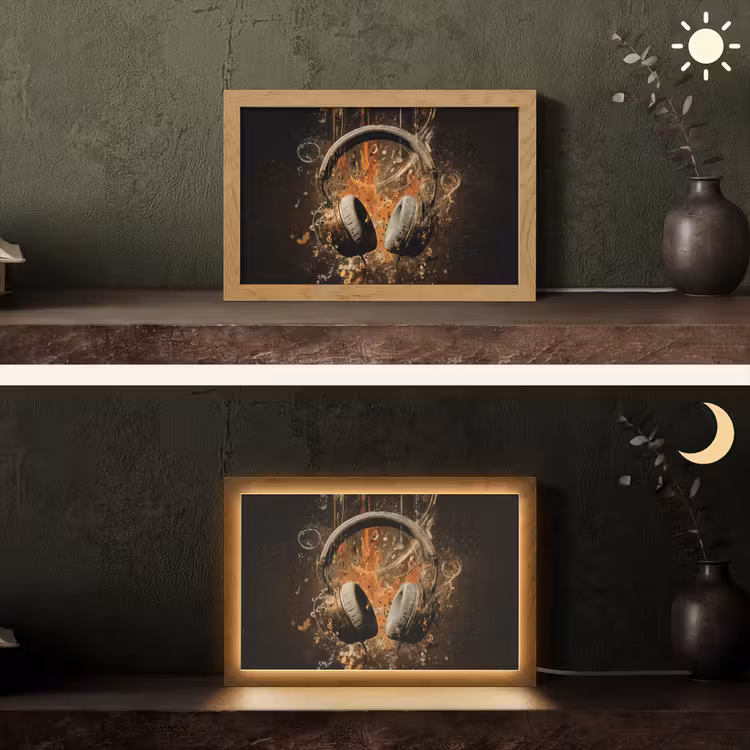 Koptelefoon - Bruin - Dynamische penseelstreken Light Box met kabel (Tafellamp) klein -sfeer3