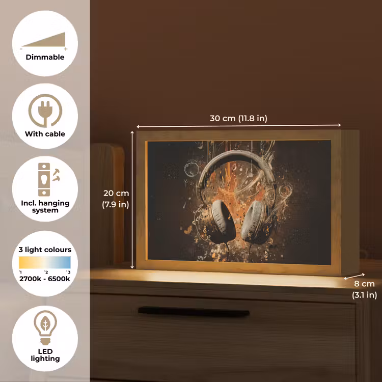Koptelefoon - Bruin - Dynamische penseelstreken Light Box met kabel (Tafellamp) klein -USP_EN