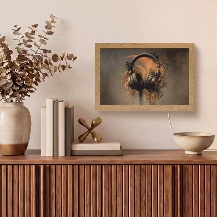 Koptelefoon - Bruin - Verf - Vintage Light Box met kabel (Tafellamp) klein -sfeer2