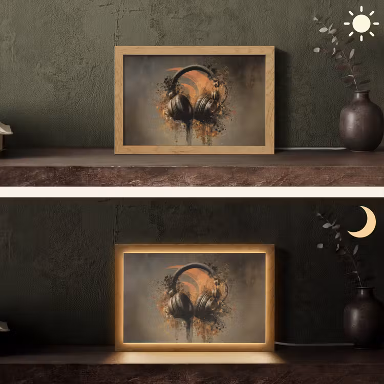 Koptelefoon - Bruin - Verf - Vintage Light Box met kabel (Tafellamp) klein -sfeer3