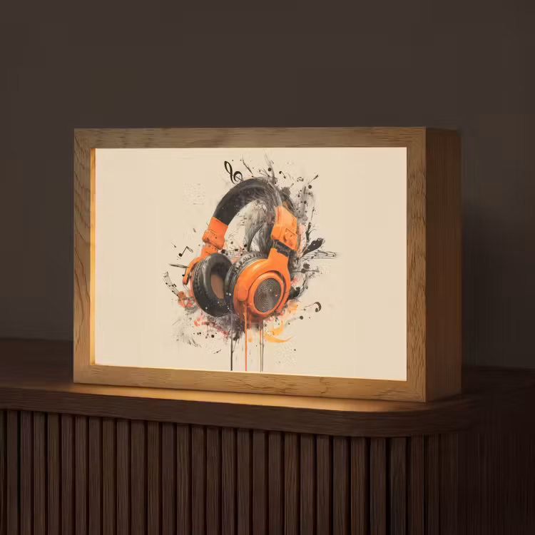 Koptelefoon - Oranje - Explosief Light Box met kabel (Tafellamp) klein -z3d_website