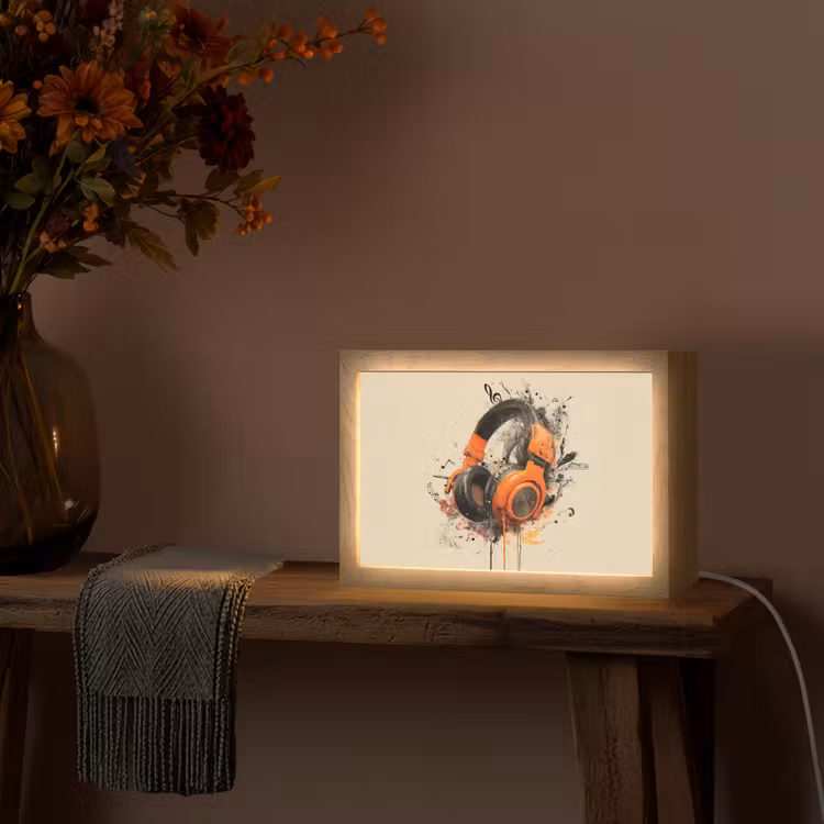 Koptelefoon - Oranje - Explosief Light Box met kabel (Tafellamp) klein -sfeer4