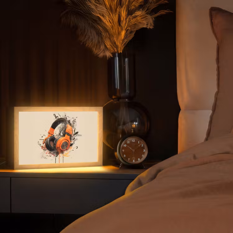 Koptelefoon - Oranje - Explosief Light Box met kabel (Tafellamp) klein -sfeer1