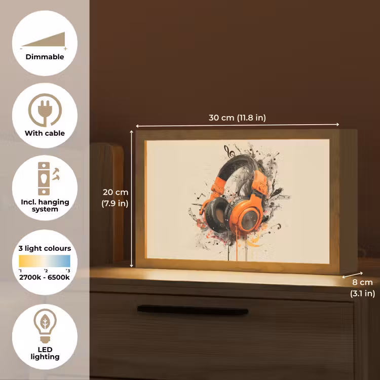 Koptelefoon - Oranje - Explosief Light Box met kabel (Tafellamp) klein -USP_EN