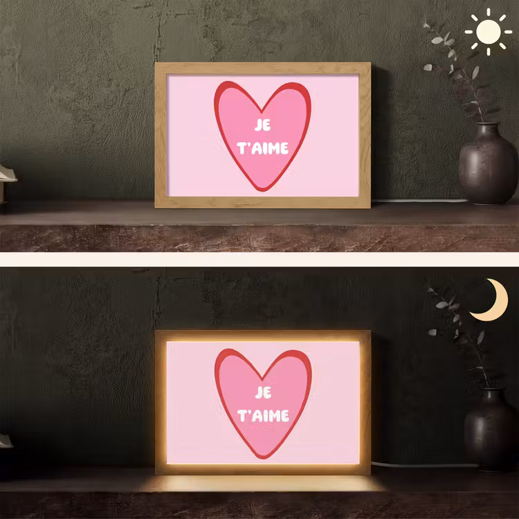 Hart - Frans - Valentijn - Roze Light Box met kabel (Tafellamp) klein -sfeer3