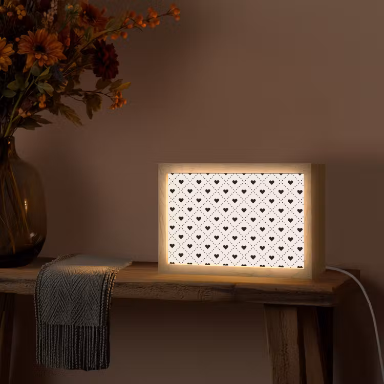 Hart - Vierhoek - Wit - Zwart Light Box met kabel (Tafellamp) klein 924 -sfeer4